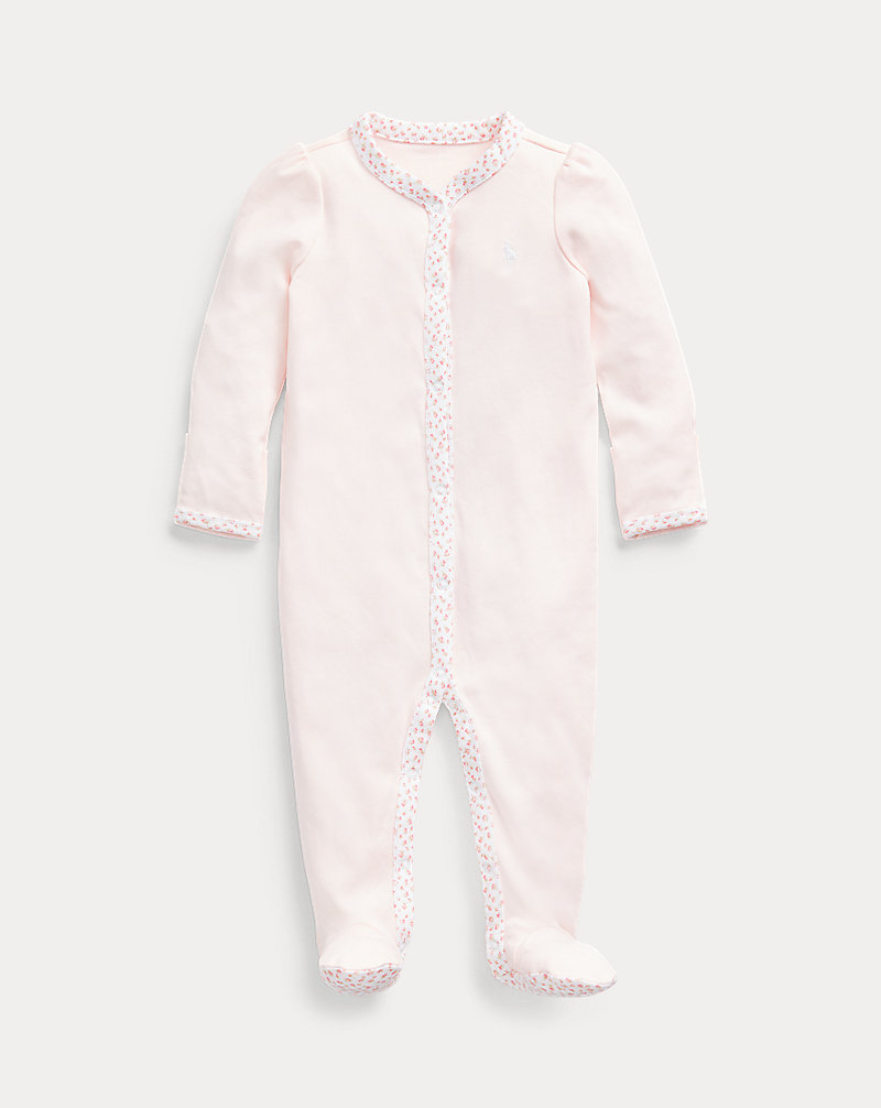 Floral-Trim Cotton Coverall Baby Girl 1