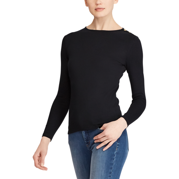 Lauren Button-Shoulder Crewneck Top 3