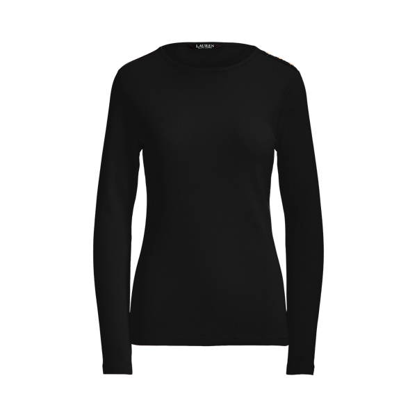 Lauren Button-Shoulder Crewneck Top 1