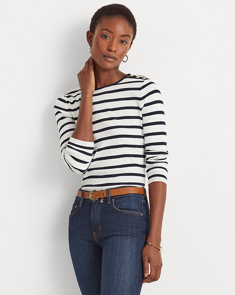 Striped Button-Shoulder Top Lauren 1