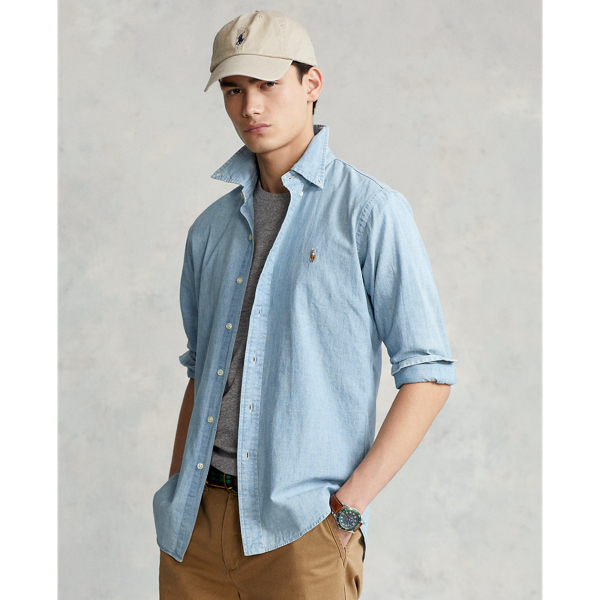 Polo sport-chic col chambray homme - marine