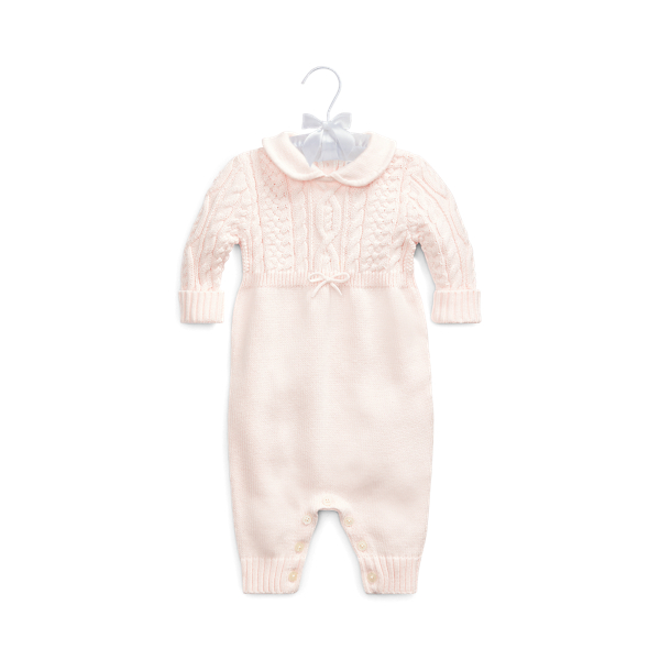 Aran-Knit Cotton Coverall Baby Girl 1