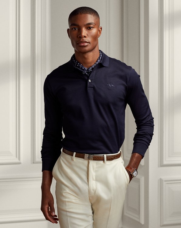 Pique Long-Sleeve Polo Shirt