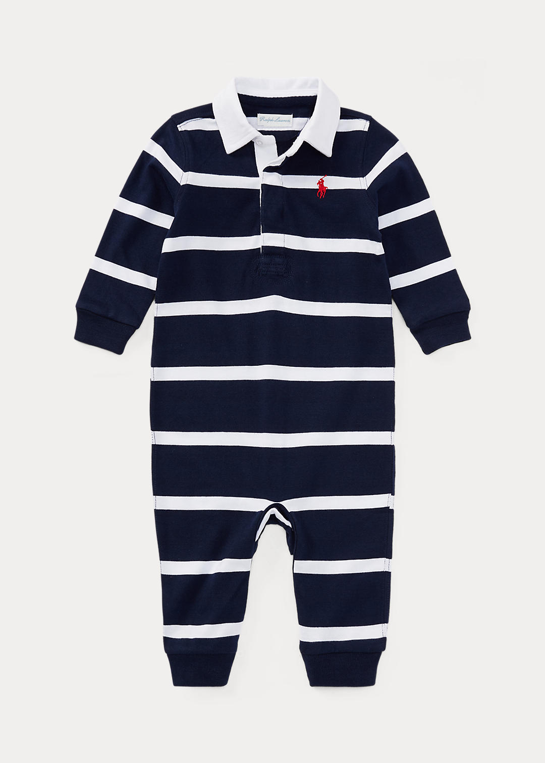 Baby Boy Striped Cotton Rugby Coverall 1