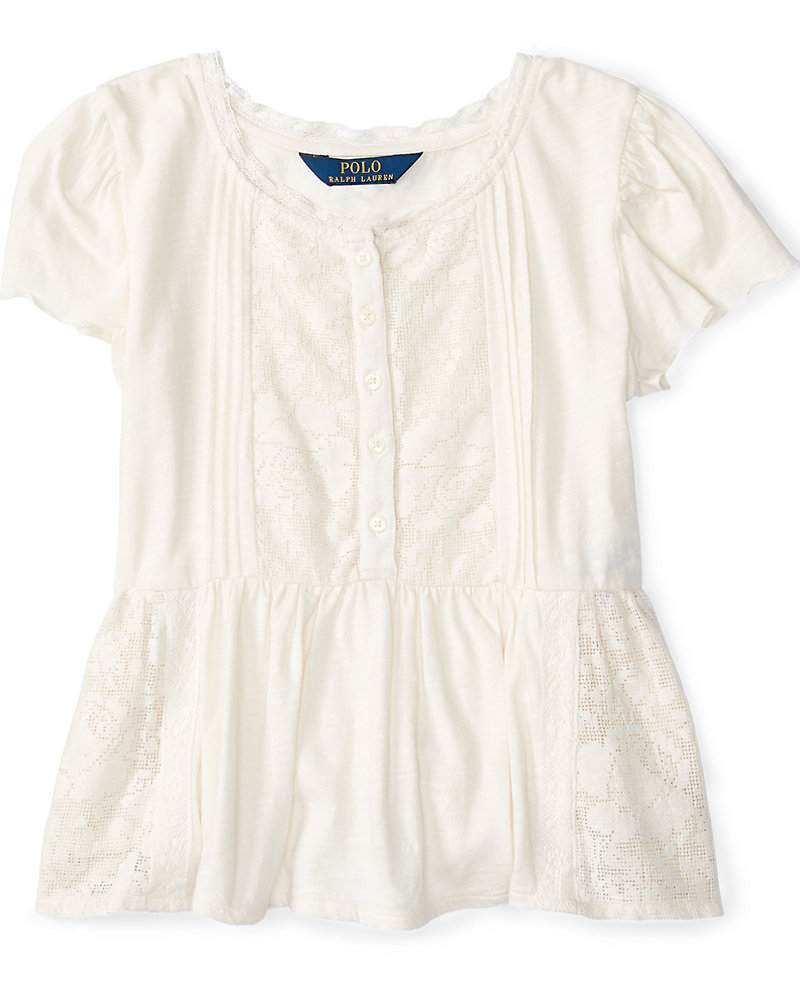 Lace-Trimmed Cotton Jersey Top Girls 2-6x 1