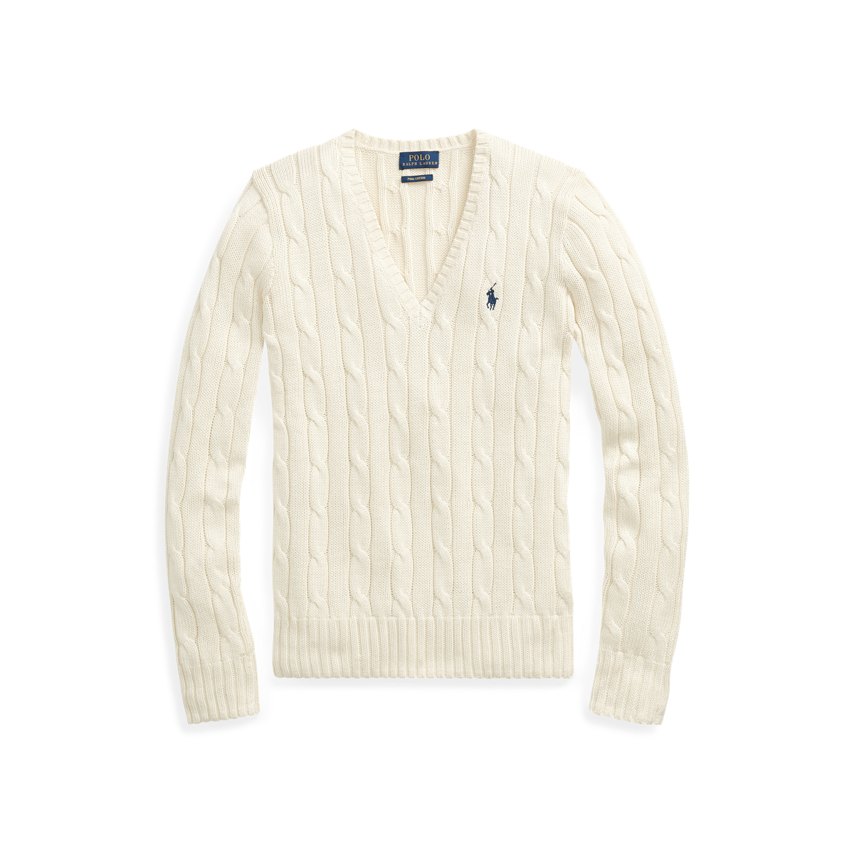 Cable-Knit Cotton V-Neck Sweater