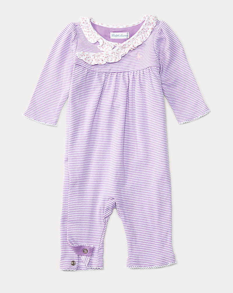 Striped Cotton Coverall Baby Girl 1
