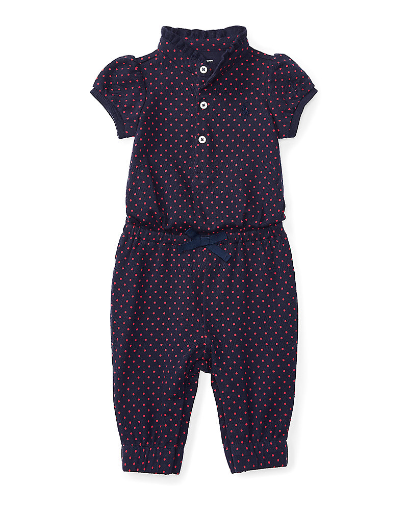 Dotted Cotton Polo Coverall Baby Girl 1