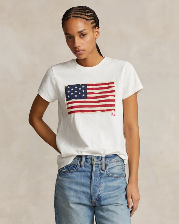 T-shirt em malha com gráfico e bandeira