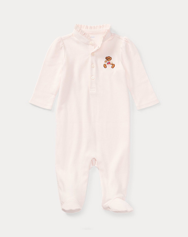 Embroidered Polo Bear Footed Coverall Baby Girl 1