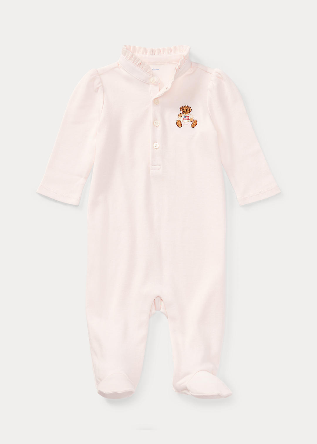 Baby Girl Embroidered Polo Bear Footed Coverall 1