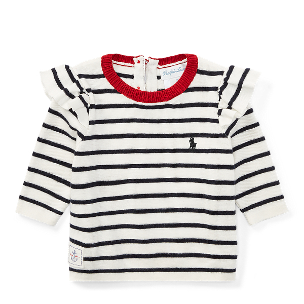 Ruffled Striped Cotton Sweater Baby Girl 1