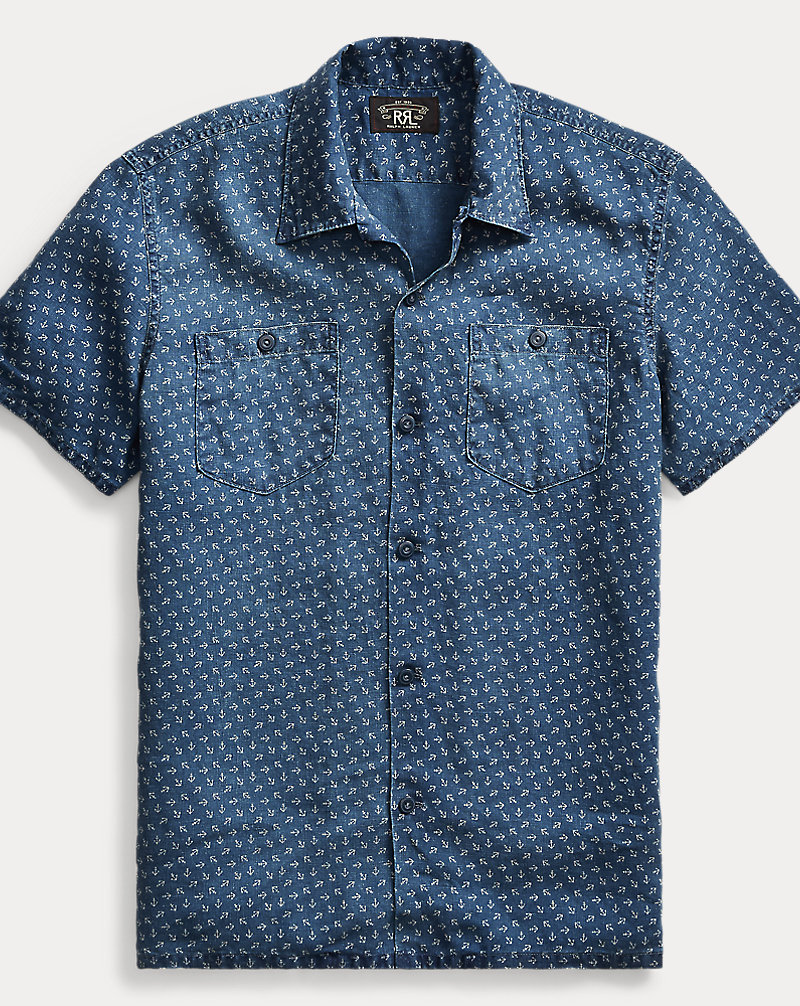 Anchor-Print Linen Camp Shirt RRL 1