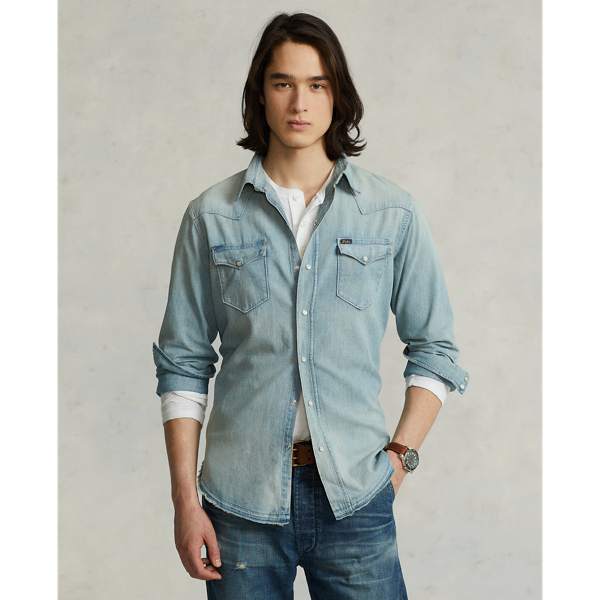 Frayed Hem Denim Western Shirt