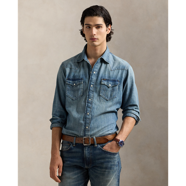 Chemise western en denim flammé