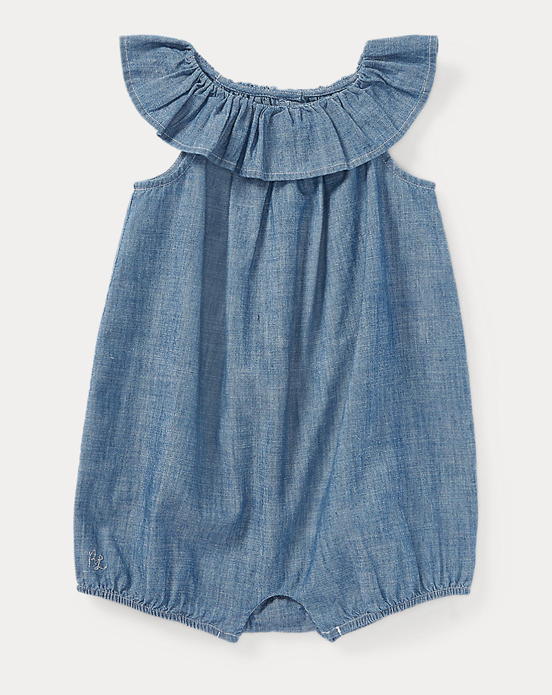 Cotton Chambray Bubble Romper Baby Girl 1