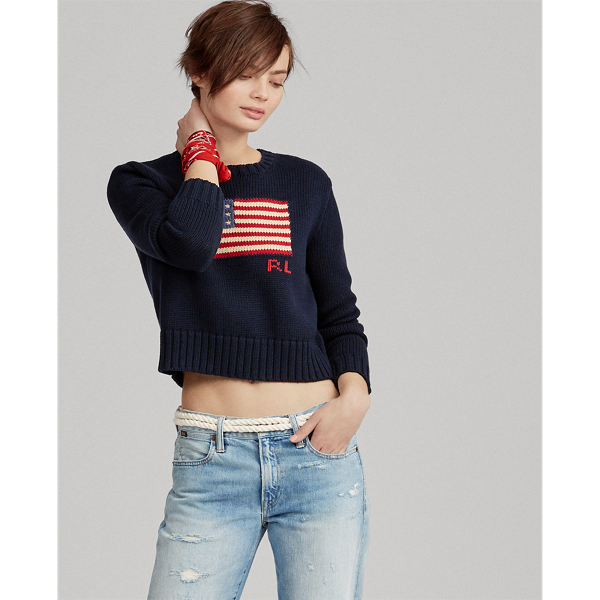 Flag Cropped Cotton jumper