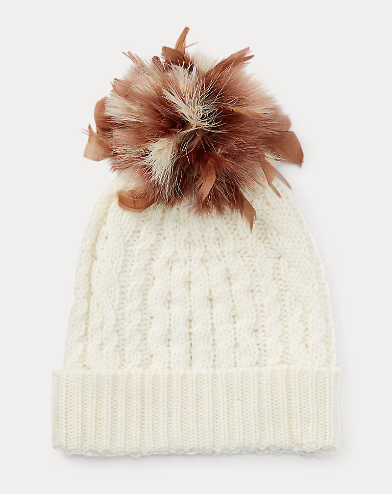 Feather-Trim Cable Wool Hat Polo Ralph Lauren 1