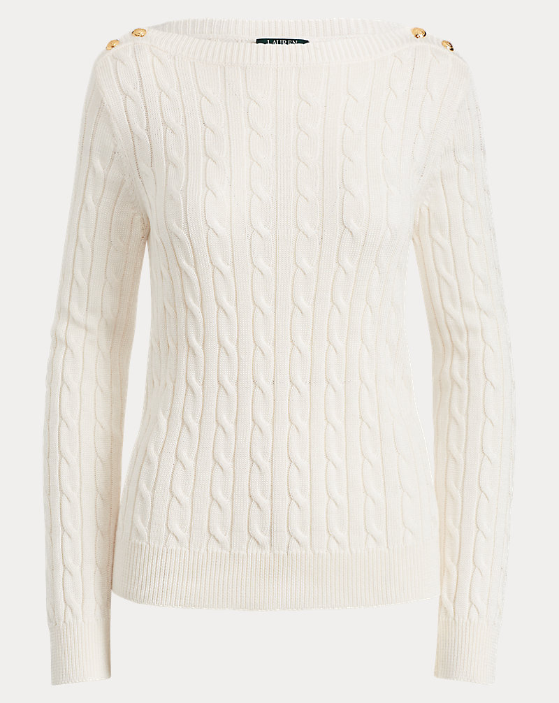 Button-Shoulder Cable Sweater Lauren 1