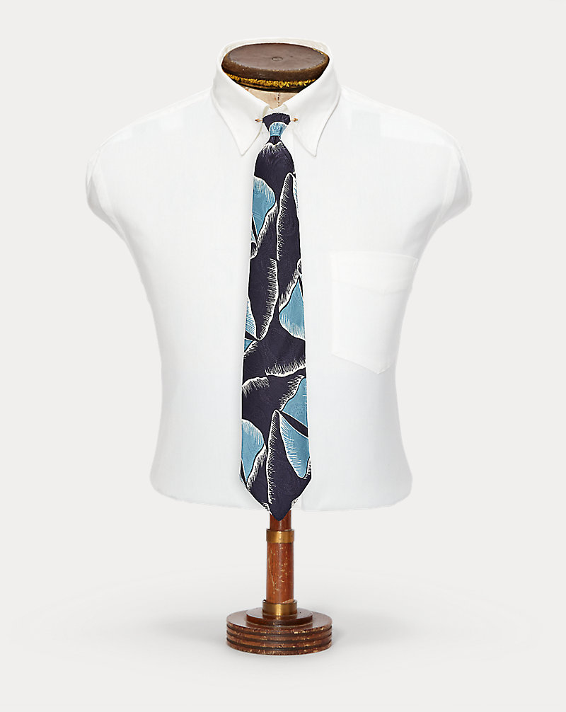 Handmade Leaf-Print Silk Tie RRL 1