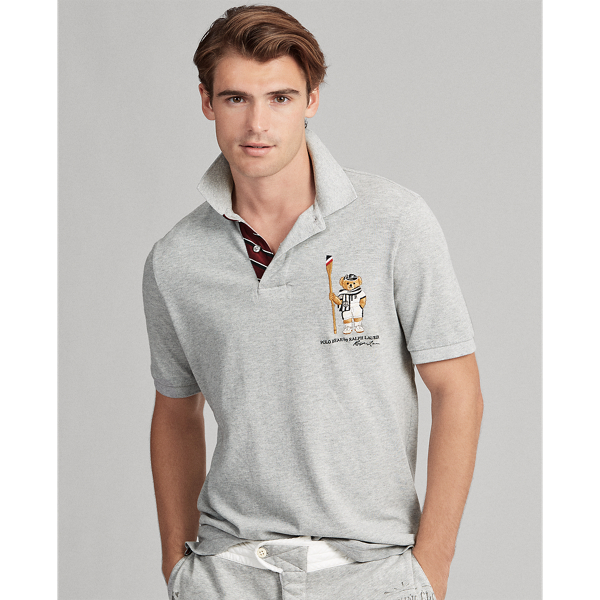 Polo Ralph Lauren Classic Fit Gray Football Teddy Bear Polo Shirt S/S Size L