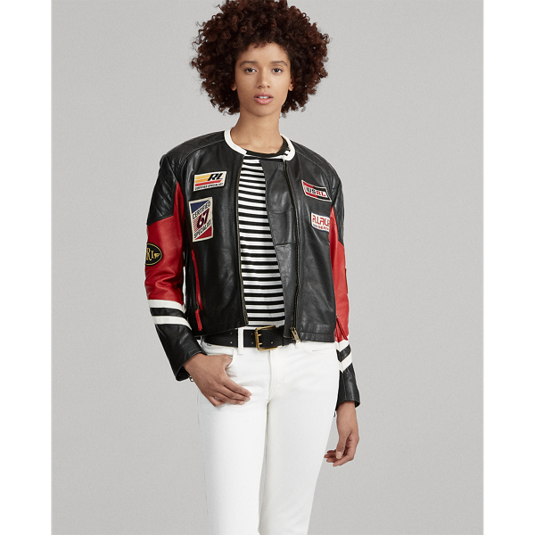Patchwork Leather Biker Jacket for Women Ralph Lauren UY