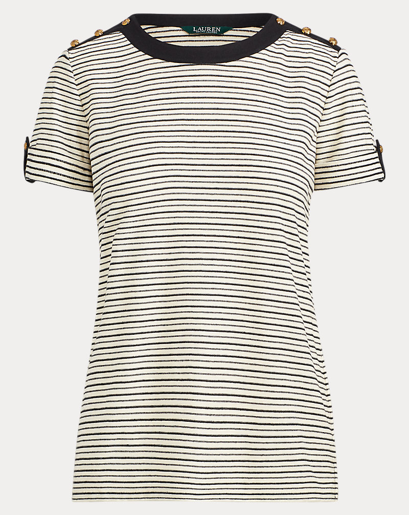 Striped Button-Shoulder Top Lauren 1