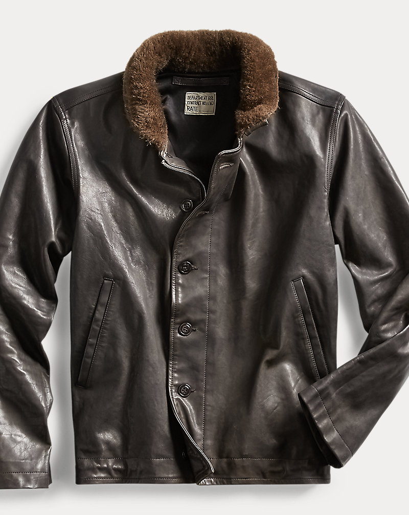 Shearling-Trim Leather Jacket RRL 1