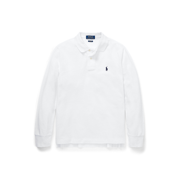 Cotton Mesh Long-Sleeve Polo Shirt