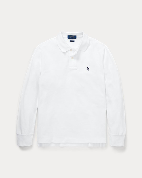 Cotton Mesh Long-Sleeve Polo Shirt