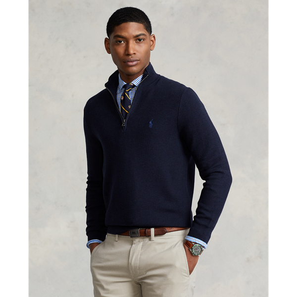 Mesh-Knit Cotton Quarter-Zip Jumper