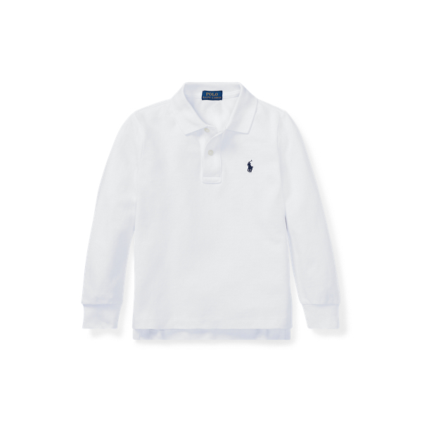 Cotton Mesh Long-Sleeve Polo Shirt