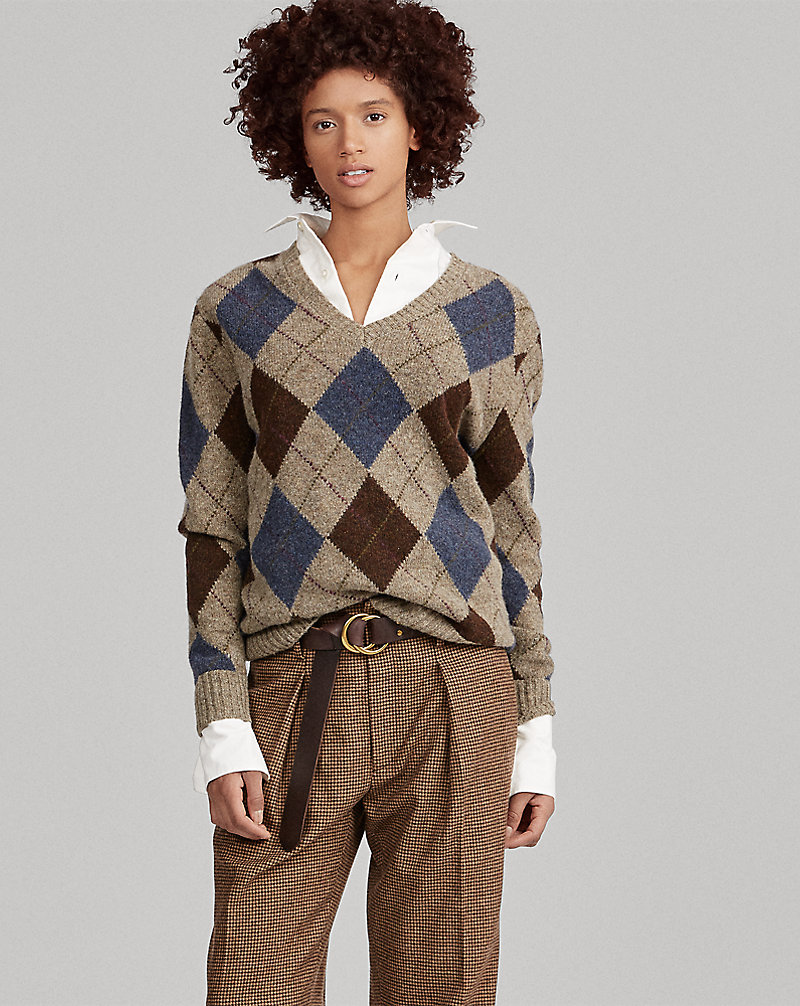 Argyle Wool V-Neck Sweater Polo Ralph Lauren 1