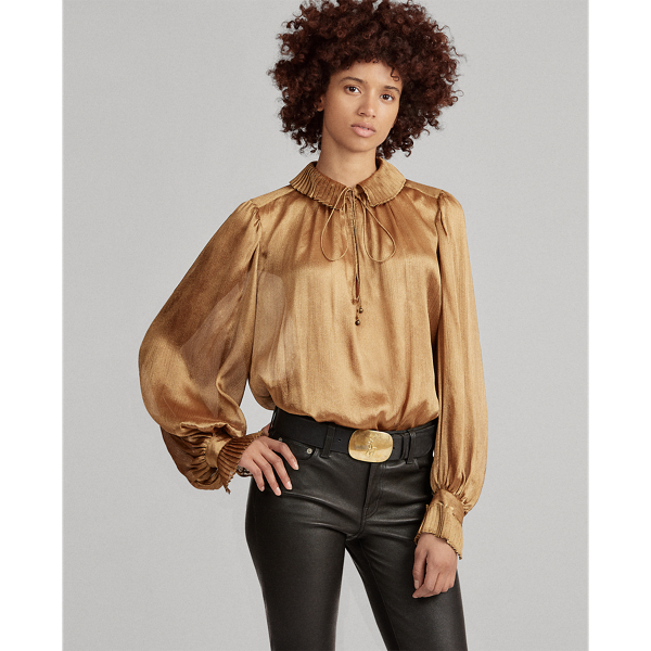 Polo ralph lauren online metallic crinkle blouse