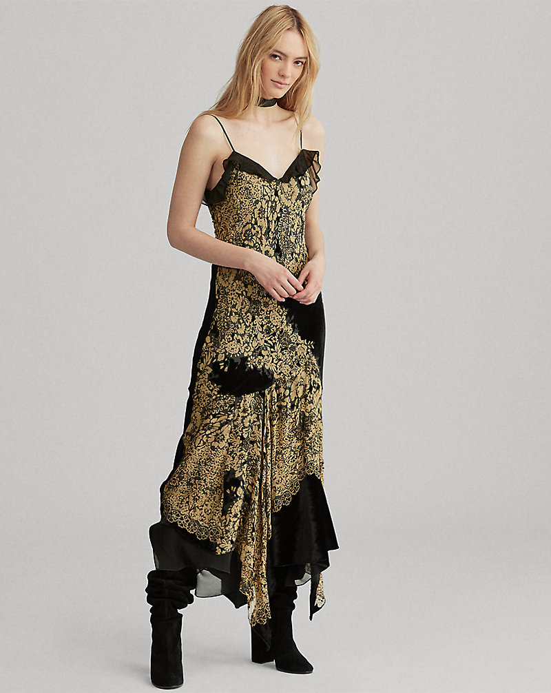 Velvet-Trim Floral Slip Dress Polo Ralph Lauren 1