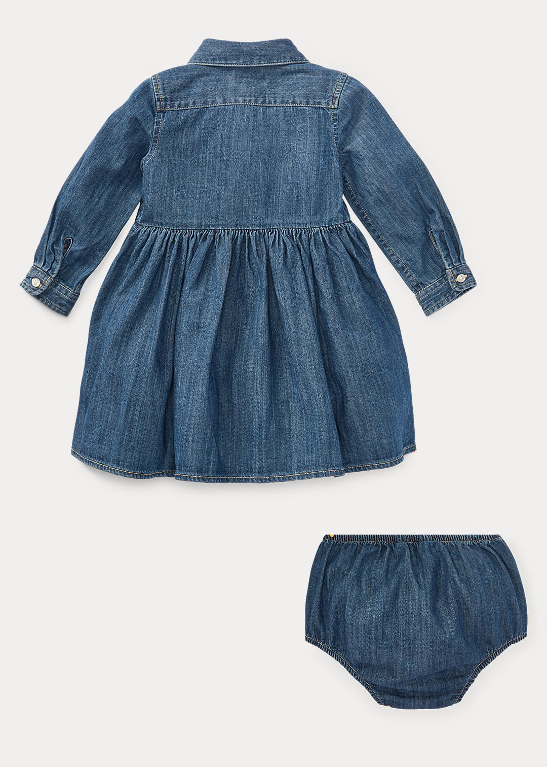 Baby Girl Shirred Denim Shirtdress & Bloomer 2