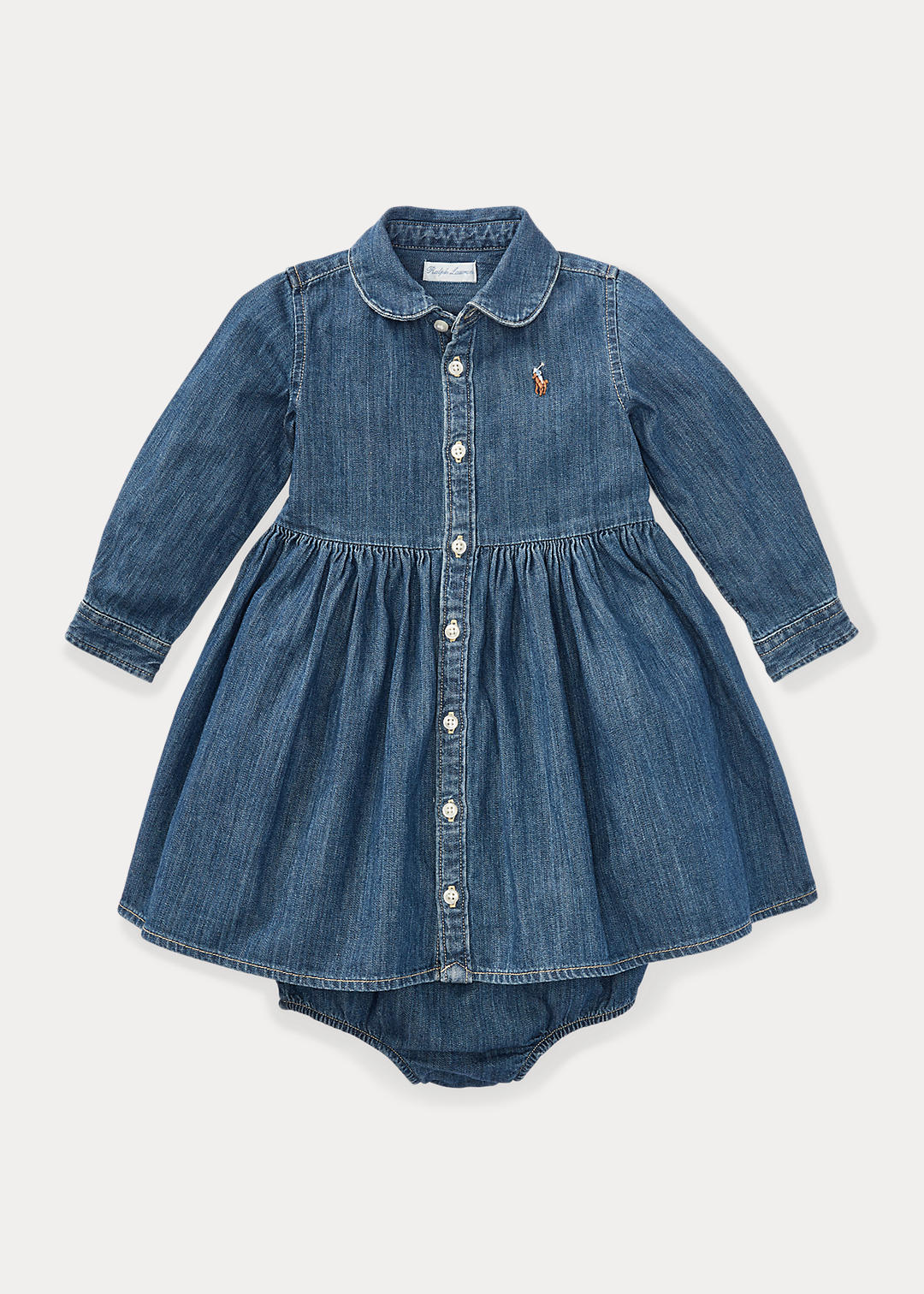 Baby Girl Shirred Denim Shirtdress & Bloomer 1