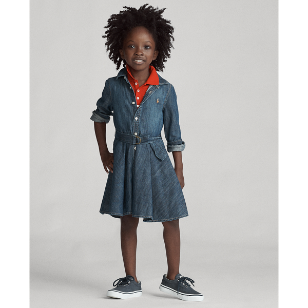 Belted Cotton Denim Shirtdress Girls 2-6x 1