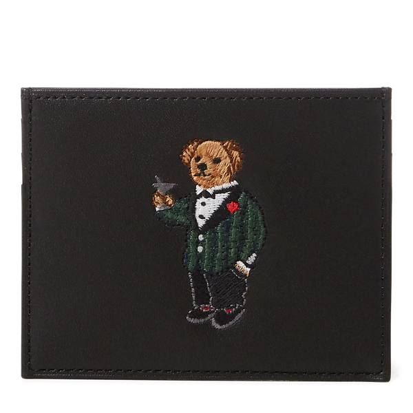 Polo Ralph Lauren TEDDY BEAR Navy LEATHER Wallet Slim Card Holder w/3-slots