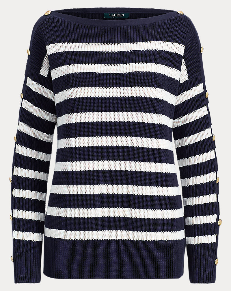 Button-Trim Cotton Sweater Lauren 1