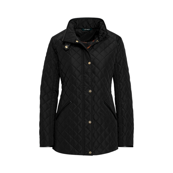 Diamond quilted jacket with faux leather trim clearance