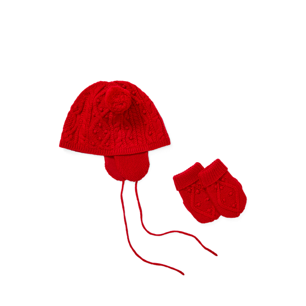 Aran-Knit Hat & Mittens Set Baby Girl 1