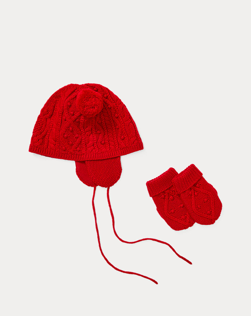 Aran-Knit Hat & Mittens Set Baby Girl 1