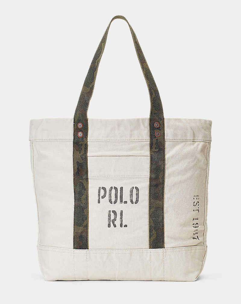 Faded-Text Canvas Tote Bag Polo Ralph Lauren 1