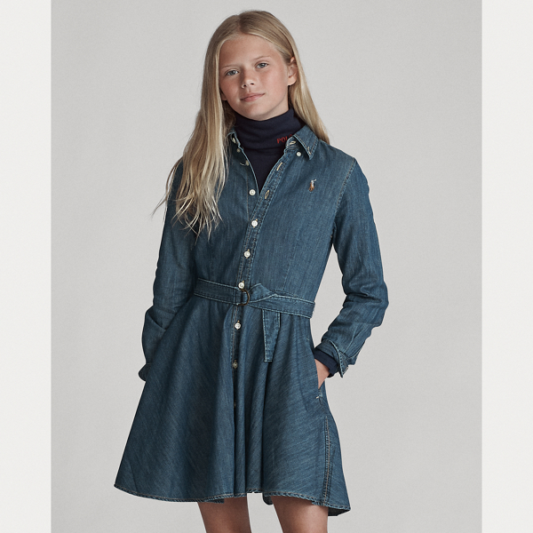 Belted Cotton Denim Shirtdress Girls 7-16 1