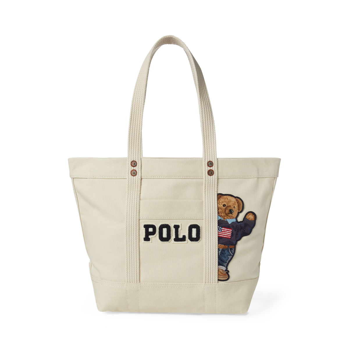 Polo Ralph Lauren Canvas Picnic Polo Bear Medium Tote in Natural