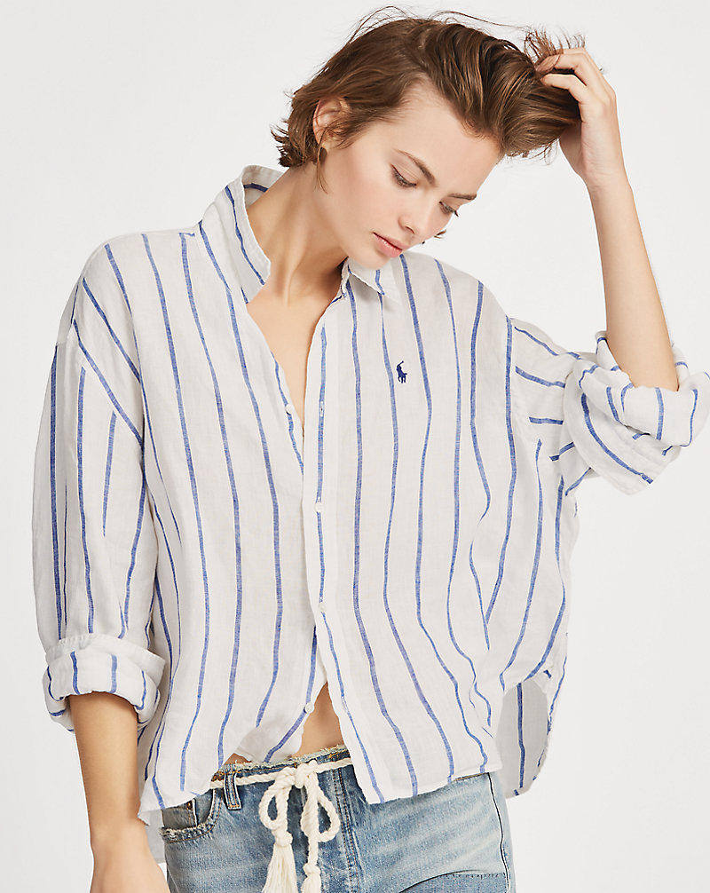 Striped Cropped Linen Shirt Polo Ralph Lauren 1