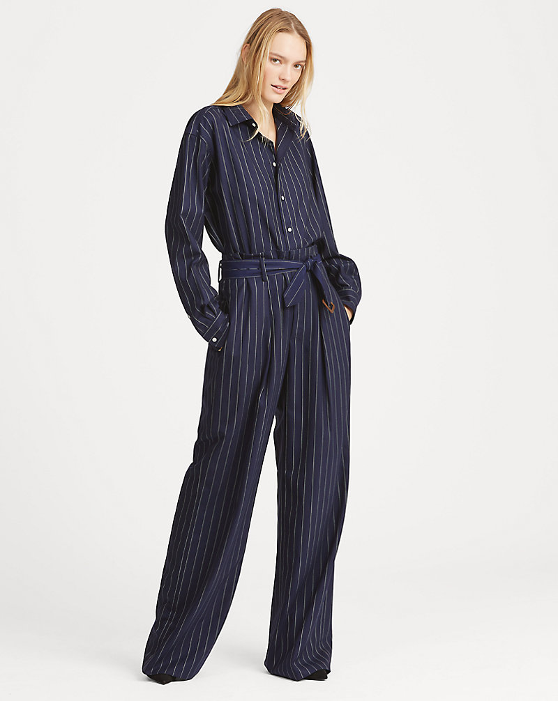 Pantaloni gessati in lana con cintura Polo Ralph Lauren 1