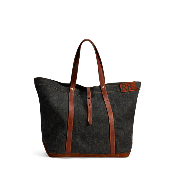 Leather-Trim Denim Tote