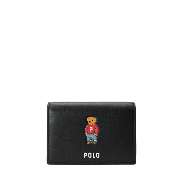 Polo Ralph Lauren TEDDY BEAR Navy LEATHER Wallet Slim Card Holder w/3-slots